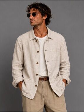 Vintage 90s BANANA REPUBLIC Mens XS Beige/Light Tan Linen Safari Field Jacket
